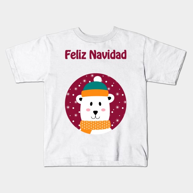 Feliz Navidad - Cute polar bear wishing merry Christmas in Spanish Kids T-Shirt by punderful_day